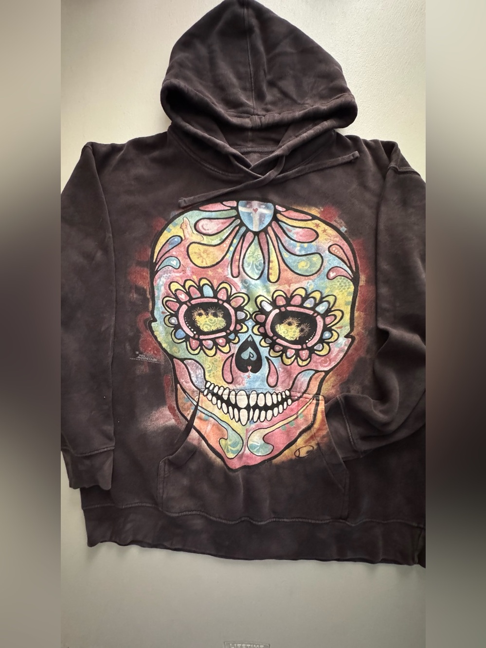The Mountain Black Hoodie with Multicolor Floral Skull Print